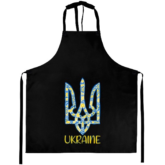 Ukraine trident in Ukrainian flag colors Aprons