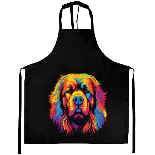 Watercolor Colorful Tibetan Mastiff Aprons