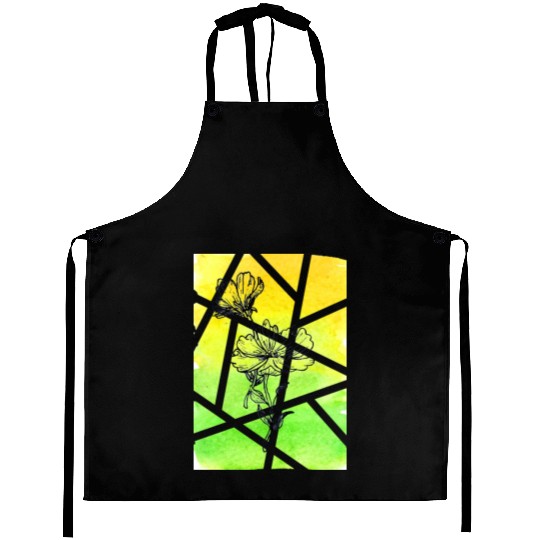 Ink flower and Watercolor Background Aprons