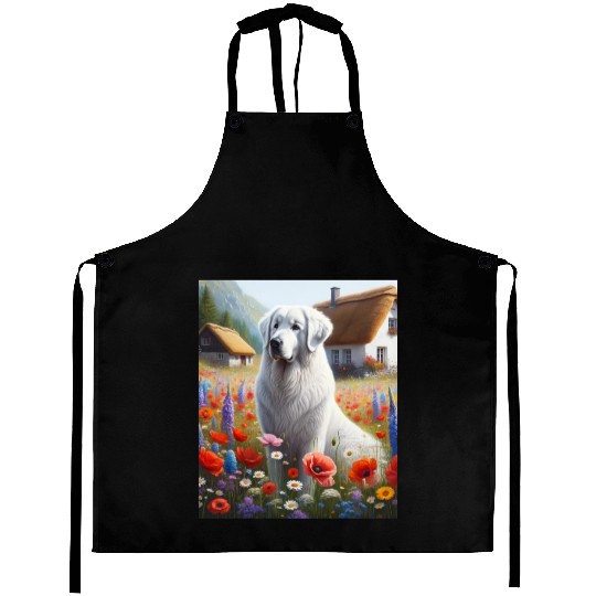 Kuvasz Dog Cottagecore Meadow Serenity Men Women Aprons