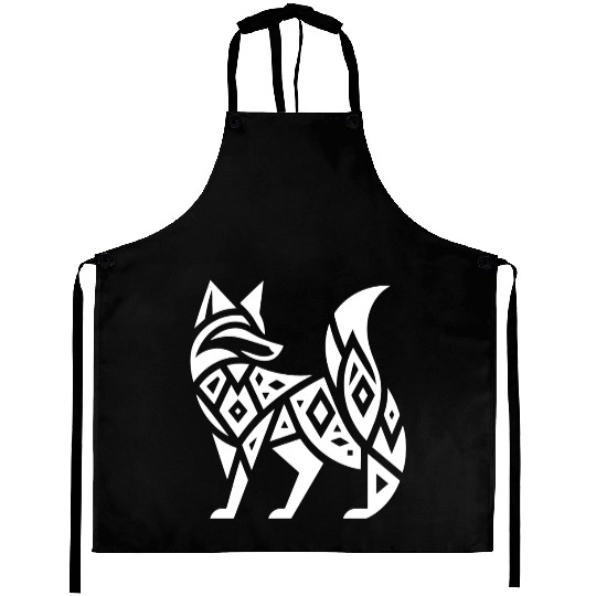 Elegant Fox In T Tattoo Style Aprons