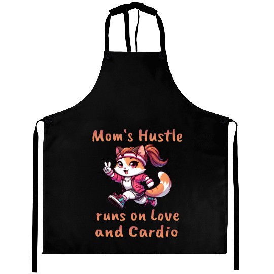 Mother's Day Marathon Cat "Love & Cardio" Quote Aprons