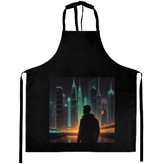 Neon Horizon: A Futuristic Cityscape Aprons