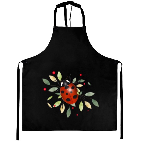 red glowing ladybug with green leaves Aprons