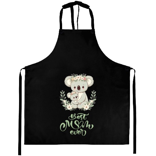 Best Mom Ever Koala Embrace Floral Wreath Aprons