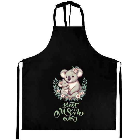 Best Mom Ever Koala Embrace Floral Wreath Aprons