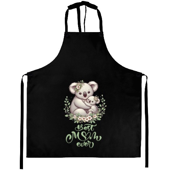 Best Mom Ever Koala Embrace Floral Wreath Aprons