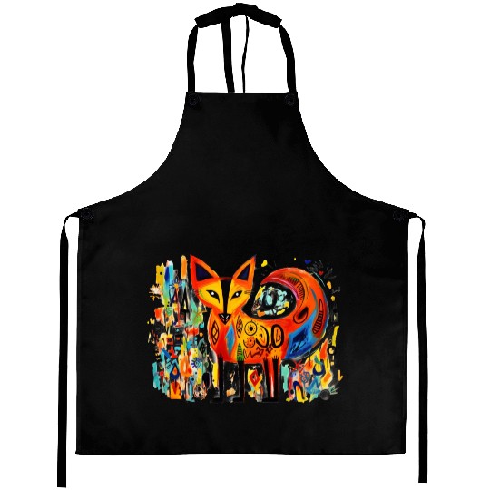 Abstract Fox pop art Aprons