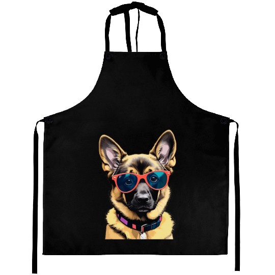 Cute German Shepherd Pop Art Aprons