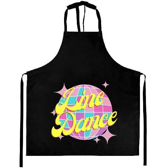 Line dance disco ball in fun neon party colors Aprons