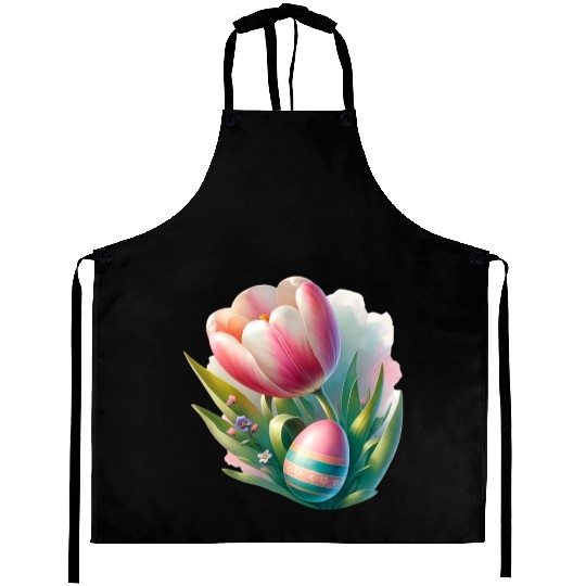 Spring Colorful Tulip With Easter Egg Aprons