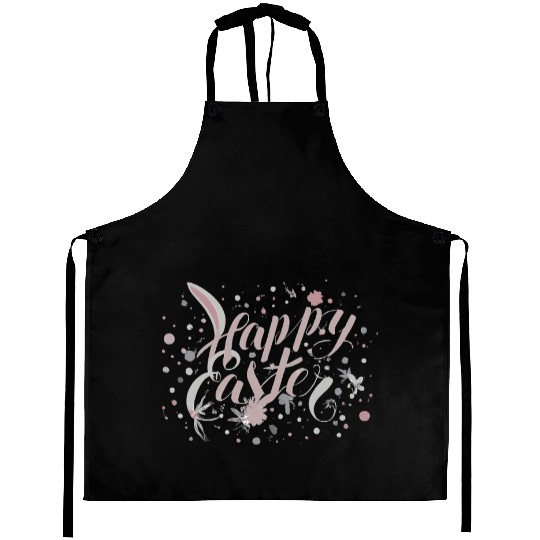 Chic Happy Easter Lettering With Spring Accents Aprons