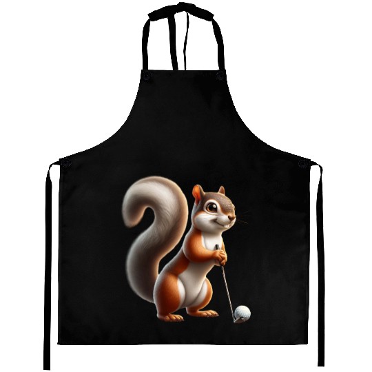 Golf Player Squirrel Animal Lover Design Aprons