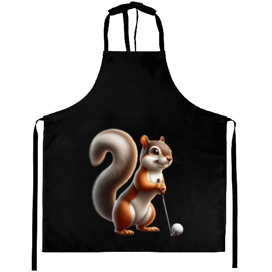 Golf Player Squirrel Animal Lover Design Aprons