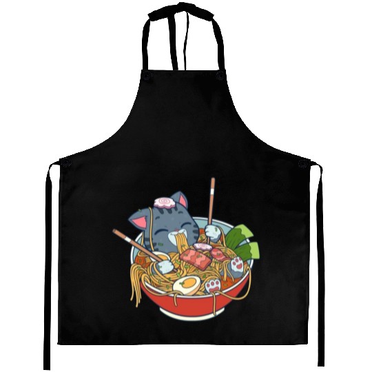 cat eating ramen Aprons