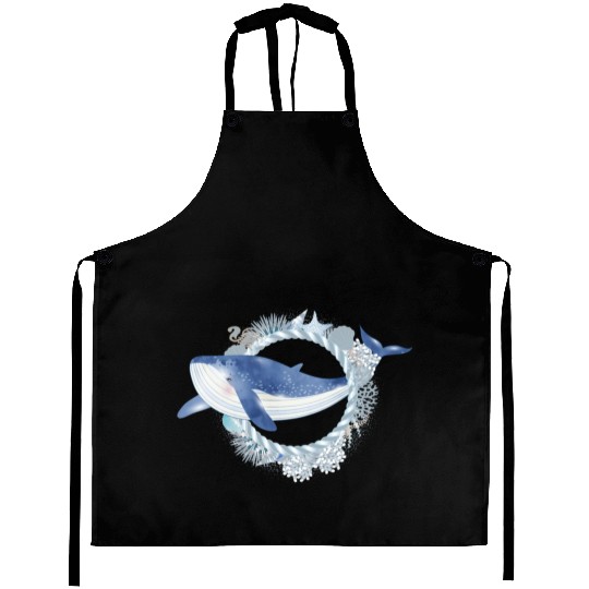 blue whale fish in coral reef in watercolor style Aprons