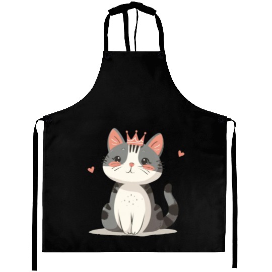Kawaii Cat Queen and Hearts Aprons