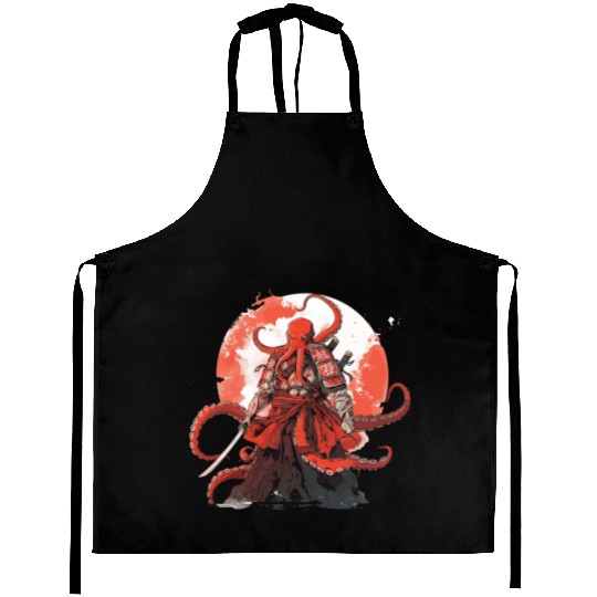 Samurai Katana Sword anime Octopus manga Warrior Aprons