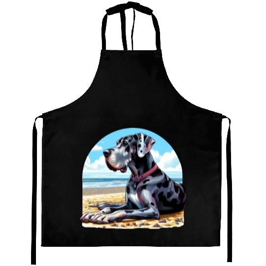 Great Dane On The Beach Aprons