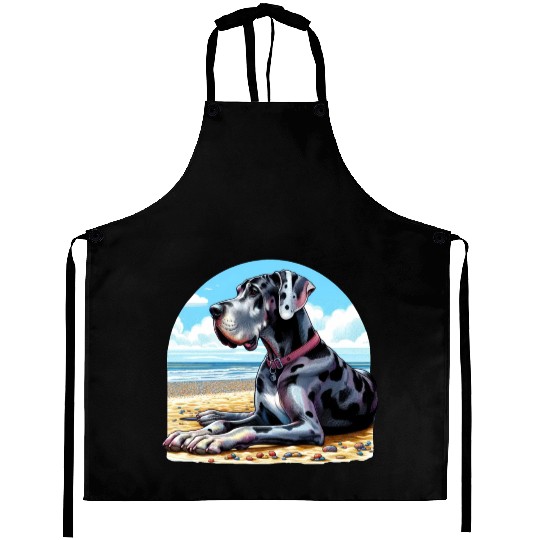 Great Dane On The Beach Aprons