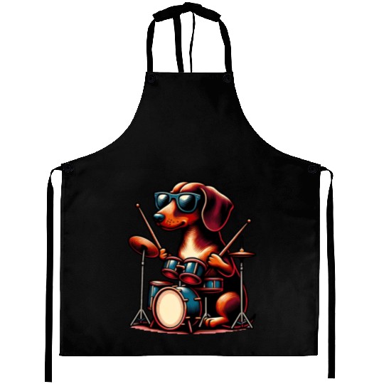 Dachshund Drummer Wiener Dog Design Aprons