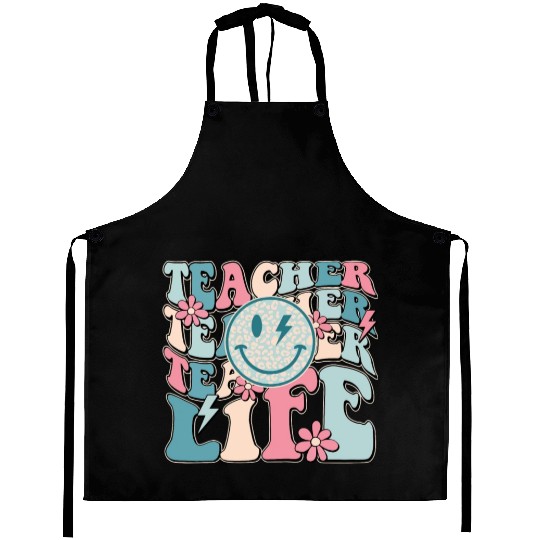 Teacher Life Happy Face Teachers Day Retro Aprons