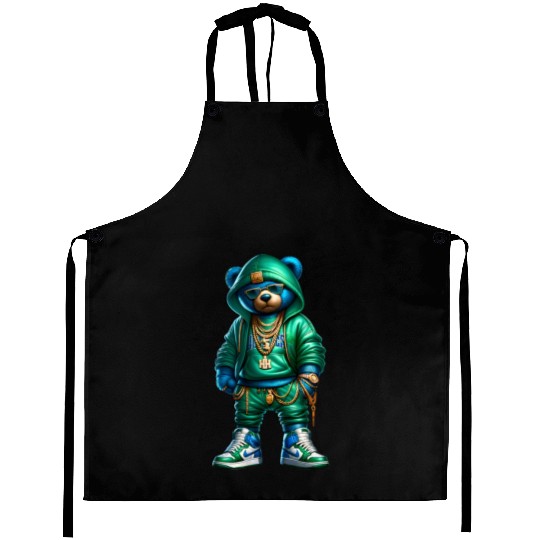 Hustle Anarchy green royal bear Aprons