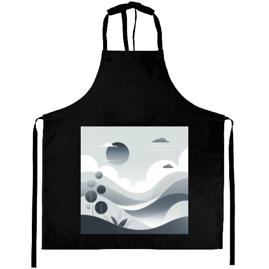 "Tranquil Monochrome Horizon" Aprons