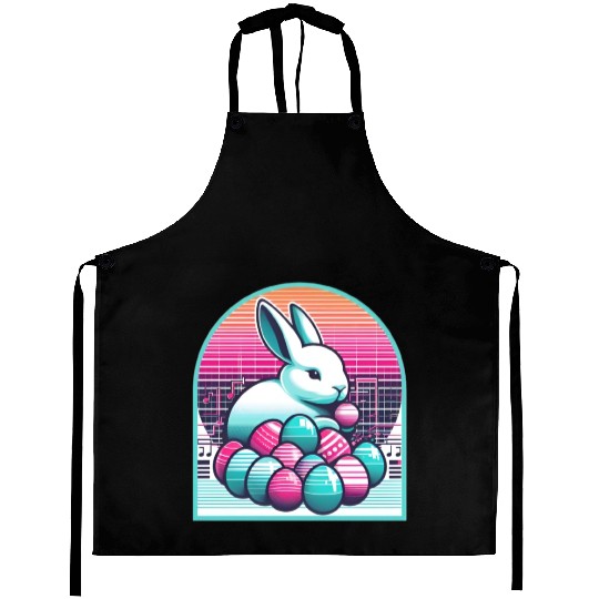 Synthwave Easter Bunny with Eggs Aprons