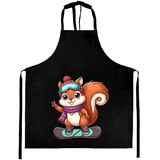 Snowboarding Squirrel Winter Adventure Aprons