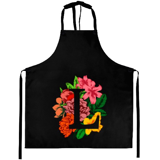 Capital letter L monogram with peony, lily flowers Aprons