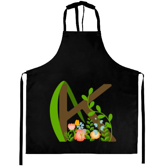 Capital letter K monogram and wildflowers Aprons