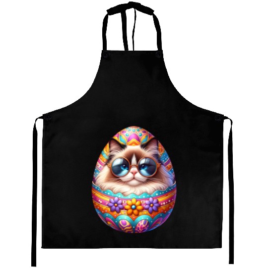 Ragdoll Cat in Easter Egg Design Aprons