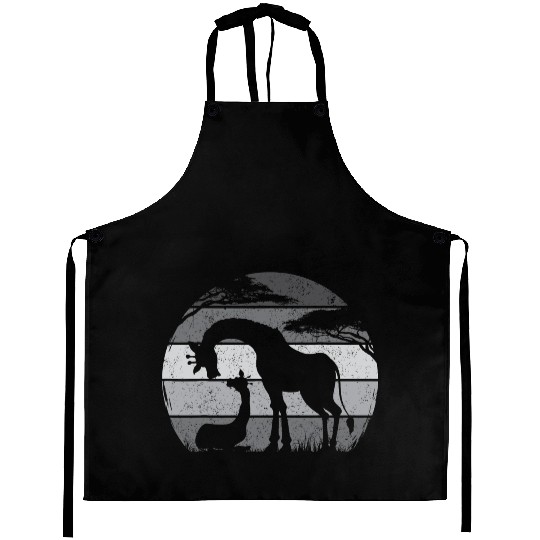 Mama and Baby Giraffe Funny Animal Lover Aprons