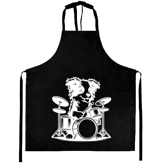 Cool Border Collie Drummer Puppy Design Aprons
