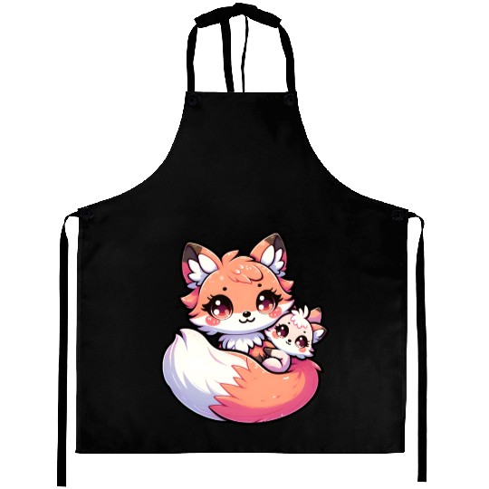 Proud Mother Fox With Her Fox Cub for Mother's Day Aprons