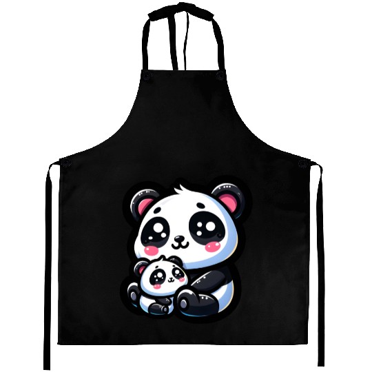Proud Mother Panda With Her Cub for Mother's Day Aprons