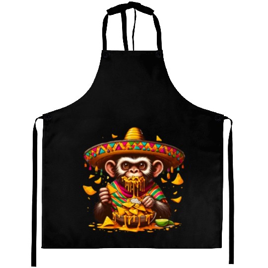 Cinco de Mayo monkey with nachos Aprons