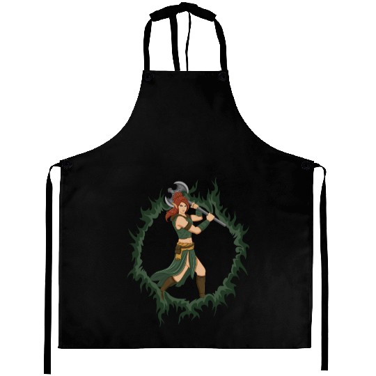 Female Elf Warrior With An Iron Axe Aprons