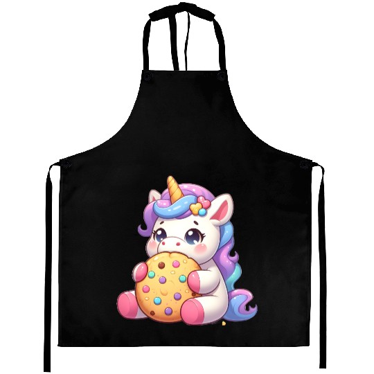 Unicorn Enjoying a Cookie Aprons
