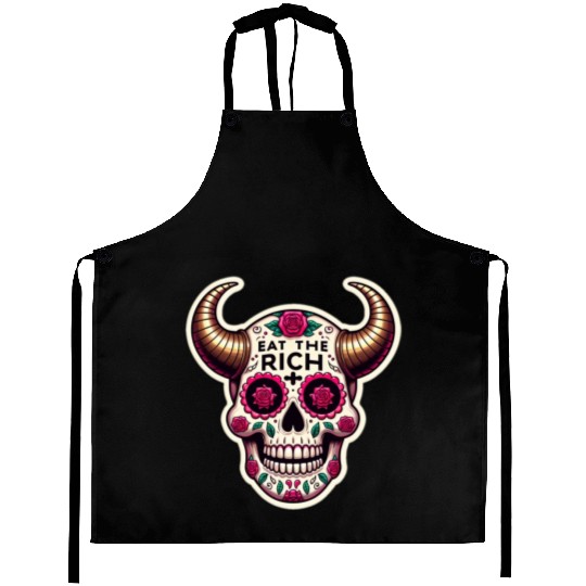 Horned Sugar Skull, eat the rich skull Aprons