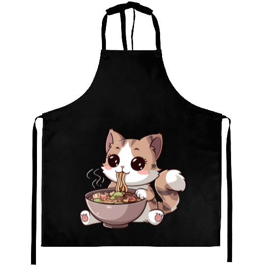 Kawaii Cat Eating Ramen Aprons
