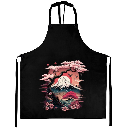 Japanese Sakura Garden Geisha Mount Fuji Cherry Aprons