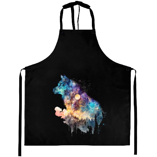 Wolf Print, Cosmic Wolves, Animal Print, Cosmos Aprons