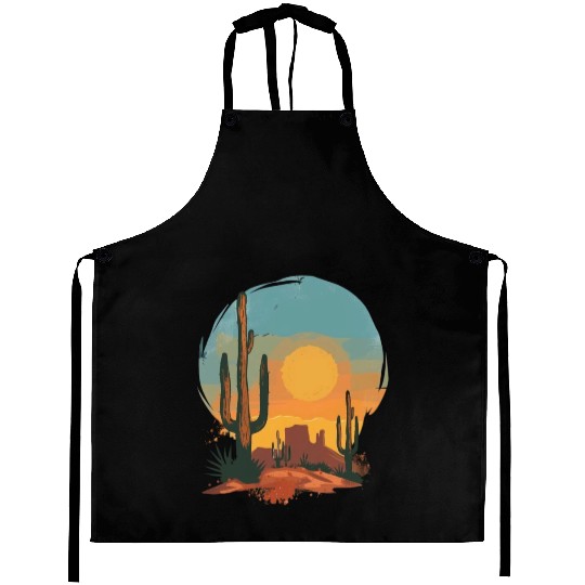 Sunset Cactus Landscape Serenity Scene Aprons