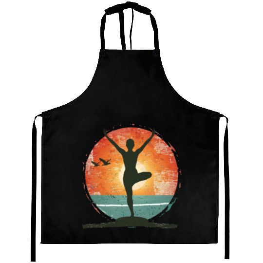 Sunset Yoga Silhouette Peaceful Scene Aprons