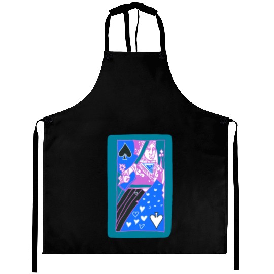 Teal Queen Of Spades Modern Art Playing Card Aprons