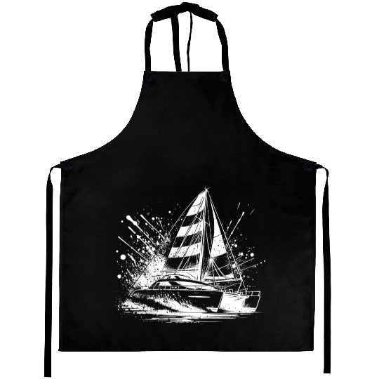 Sailing Boat Double Hull Catamaran With Sails Aprons