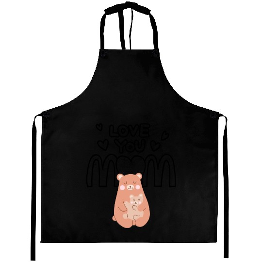 Peach Cute Mom And Baby Bear Mother s Day Card 4 Aprons