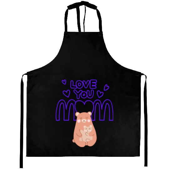 Peach Cute Mom And Baby Bear Mother s Day Card 2 Aprons